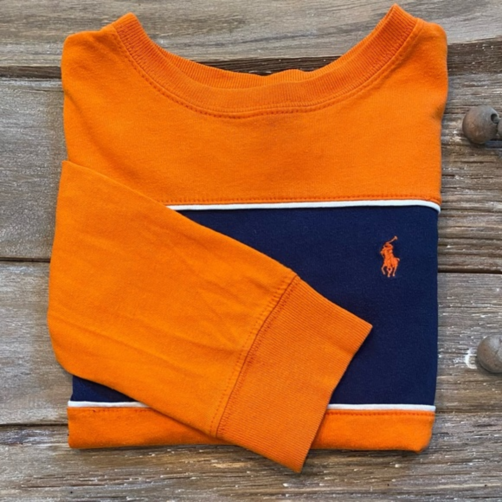 Vintage Polo by Ralph Lauren Boy’s 5 Orange/Navy Striped Crew Neck Pullover‎
